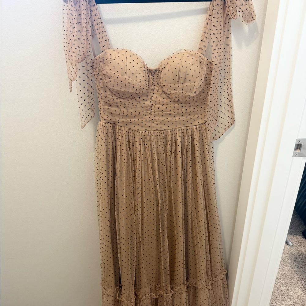 Chic Tan Polka Dot Dress